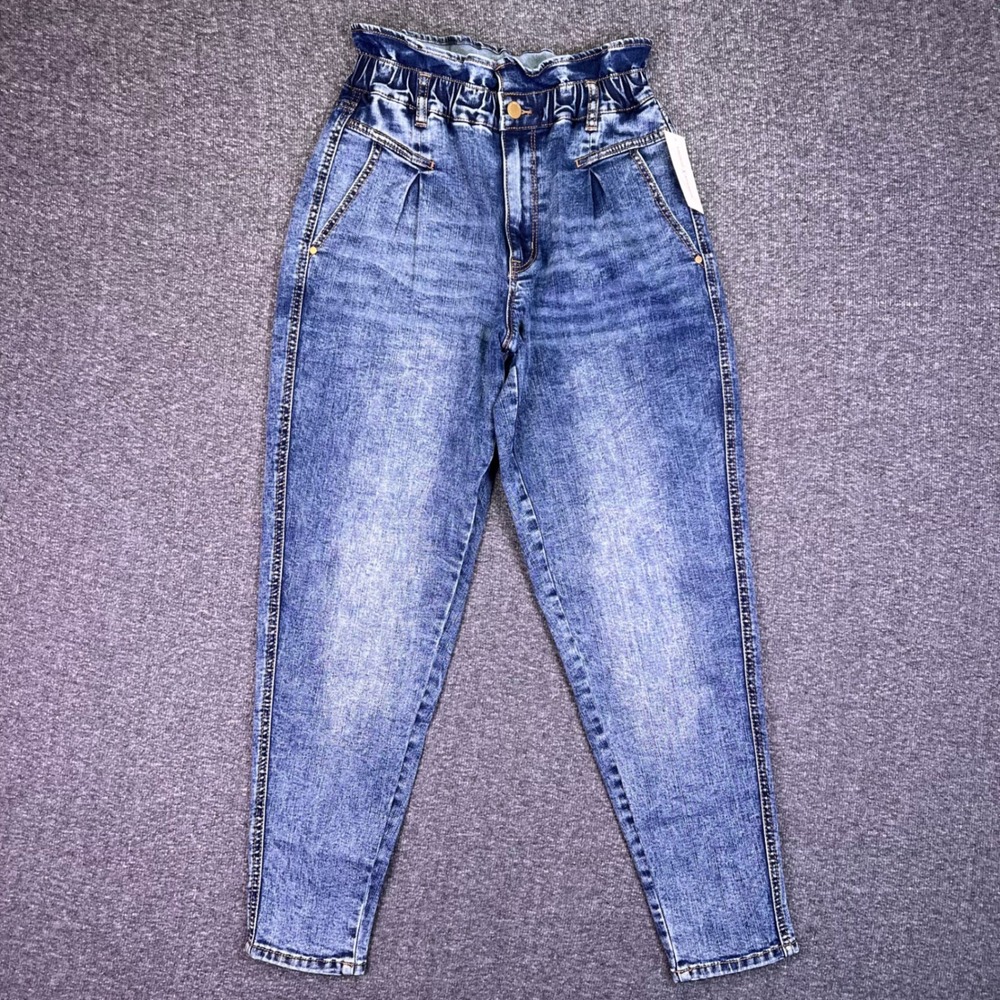 Vintage America Paperbag Waist Jeans Women Sze 4 Blue Medium Wash High Rise Boho